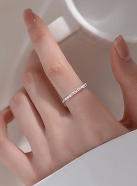 轻奢小众肌理开口银戒指女