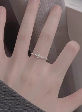 十字架镶钻开口戒指女轻奢百搭