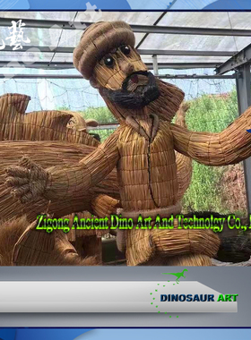 专业国潮精美稻草人手工编织高仿真卡通巨型稻草卡通模型设计制作