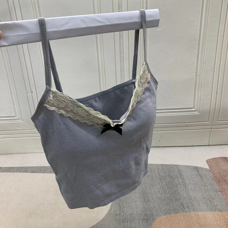 赵露思同款文胸吊带背心辣妹性感打底上衣蕾丝花边带胸垫内衣 - 图2