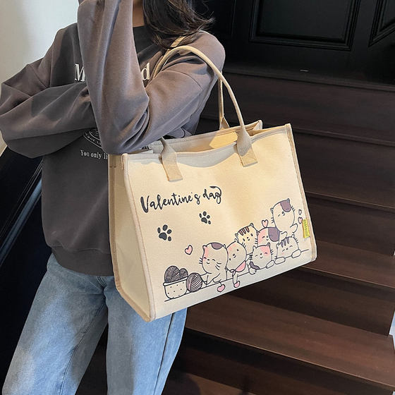 Large-capacity canvas tote bag, hand-held shoulder mummy bag