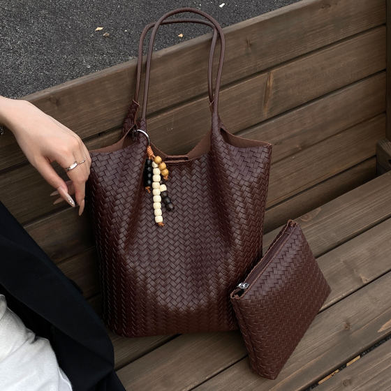 High-end vintage woven tote bag shoulder commuter bag