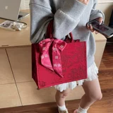 Красная вместительная и большая сумка для невесты, китайский стиль, с вышивкой, для подружки невесты