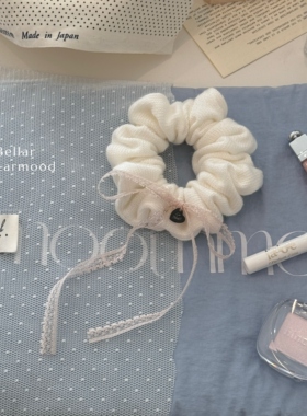 【50%SALE】Bellar KNIT淡淡粉&牛奶白软糯毛线飘带低马尾发圈