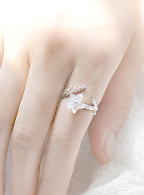 超级好看的戒指女戒指s925纯银樱花指环单人单戒雪樱花朵小众设计