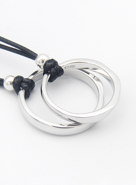 S925纯银情侣项链女生小众戒指吊坠挂坠对戒一对刻字礼物送男朋友