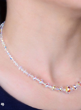 银色水晶转运珠项链女短款锁骨