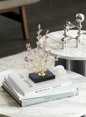 客厅摆件样板间装饰品梅花大麦发财树紫水晶玻璃摆设树枝玄关饰品