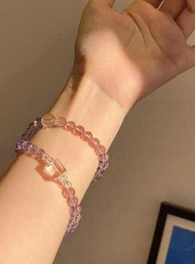 小红书爆款天然6mm紫水晶多圈手链小众设计紫色女款考公考研手串