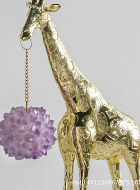 长颈鹿摆件家居装饰工艺品动物轻奢创意紫水晶玻璃锌合金摆设