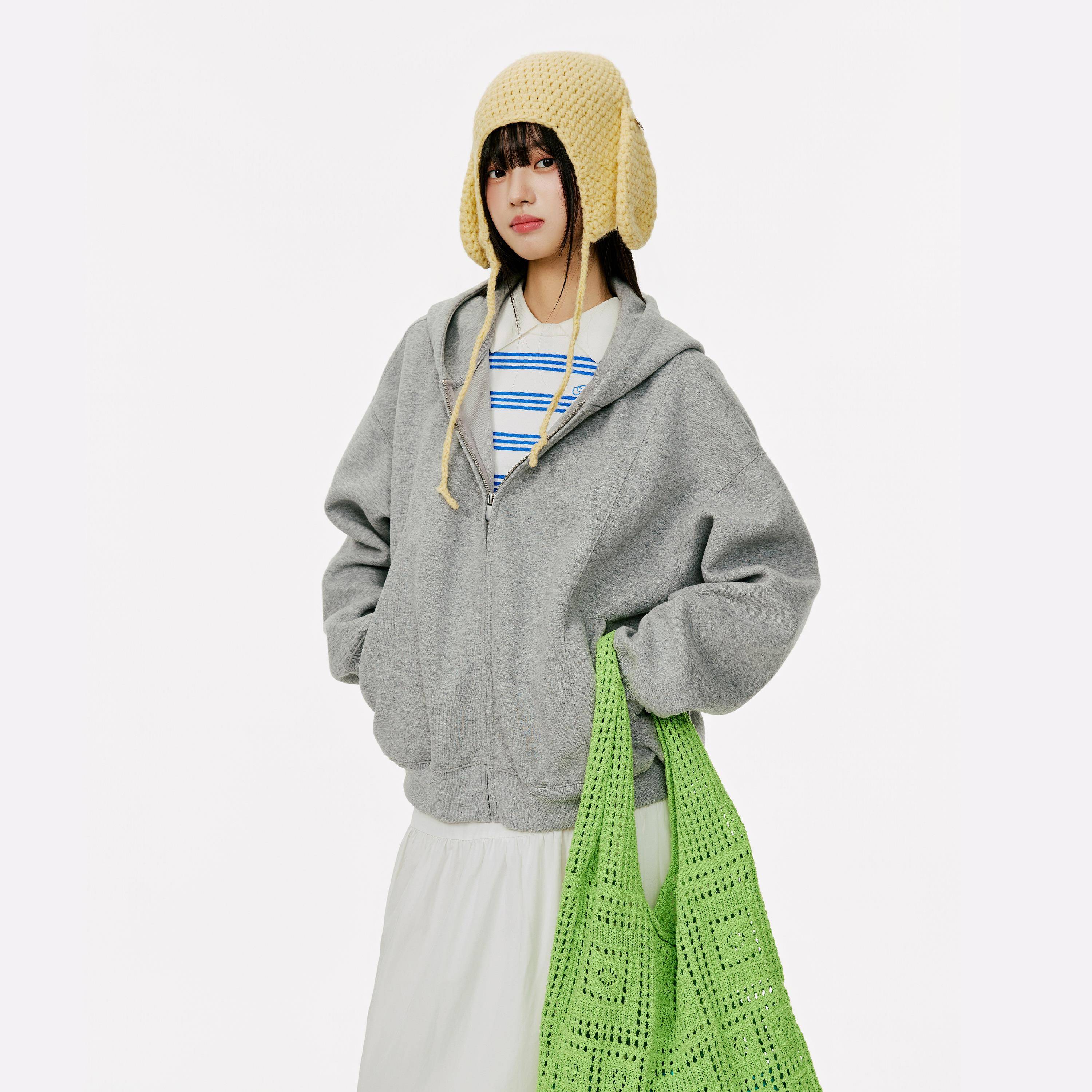 Burgenland灰色拉链连帽卫衣开衫女秋季韩系早秋宽松休闲薄款外套 - 图3