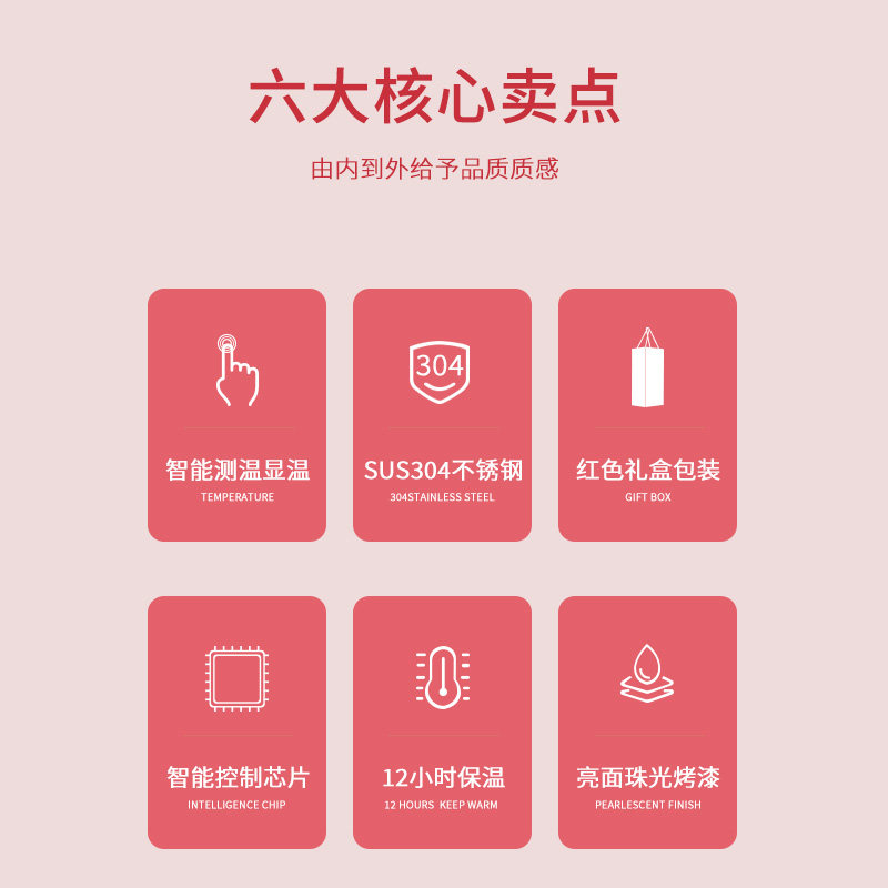 富光带温度显示304不锈钢送女朋友生日礼物礼盒女性智能保温水杯