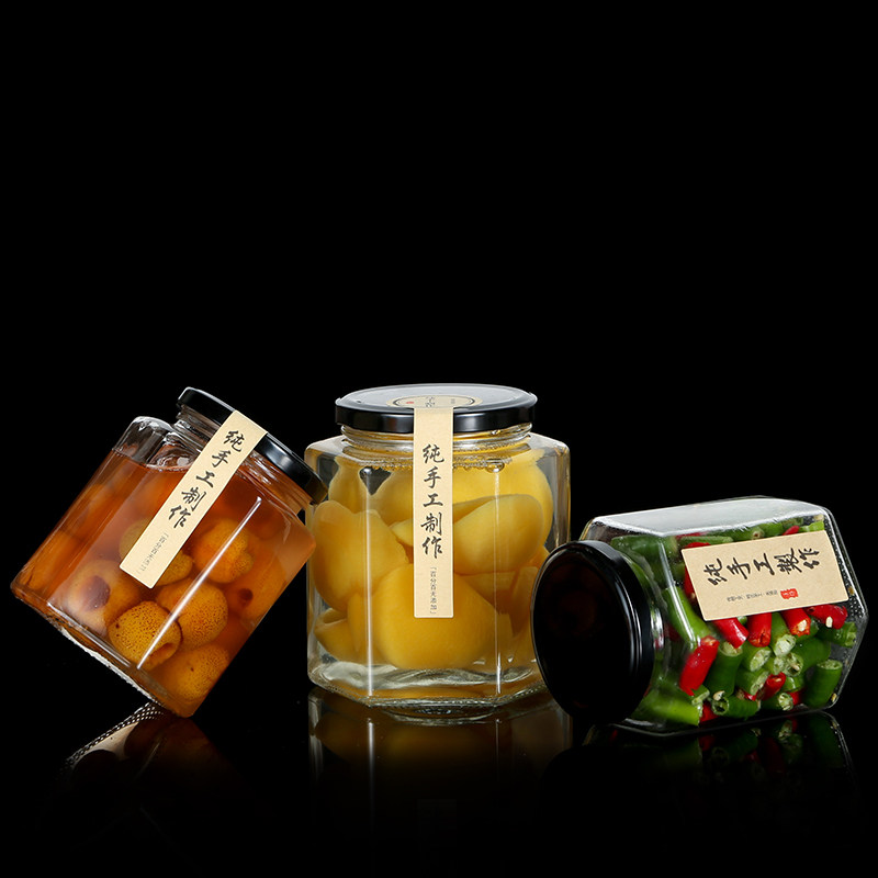 六角六棱玻璃瓶蜂蜜包装密封罐辣椒果酱菜瓶子小号燕窝罐头瓶带盖,淘宝优惠券,粉丝福利购,淘宝优惠卷