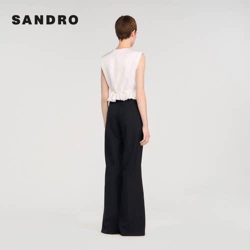 季末6折SANDRO2025秋冬新款女装法式休闲黑色简约微喇休闲裤长裤 - 图0