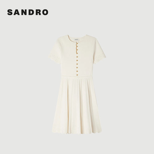 新品首降丨SANDRO2026夏季新款女装法式假两件金色纽扣针织连衣裙 - 图3