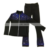 Four Seasons Style Children Figure Skating Training Suit Pants Flowers Slip Clothing Girl Glint Performance Pants Skating Jacket