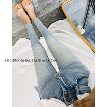 Nice light blue trendy high waist double row button 90% jeans female Korean east gate foreign air small leggings