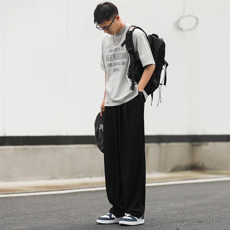 嘿马七作日系复古夏季凉爽透气轻薄刺绣长裤宽松直筒休闲裤子潮牌 - 图2