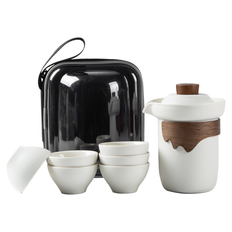 陶瓷旅行茶具小套装便携式户外露营快客杯一壶六杯泡茶壶喝茶装备