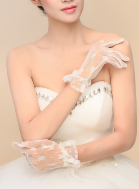新娘手套蕾丝红色白色结婚纱礼服旗袍短款手套影楼旅拍婚礼仪手套