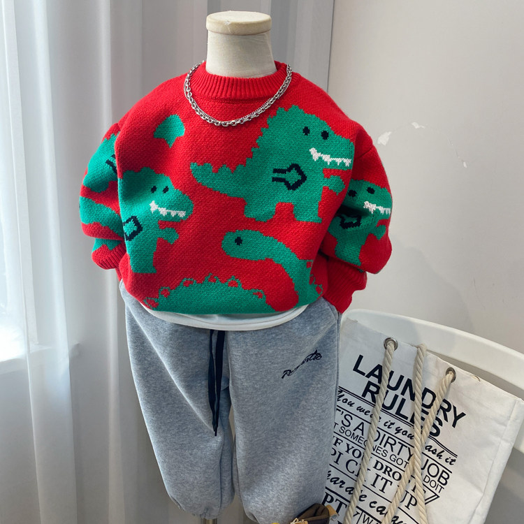 男童毛衣秋冬款2025新款加厚儿童针织衫红色打底上衣年服中童小童,淘宝优惠券,粉丝福利购,淘宝优惠卷