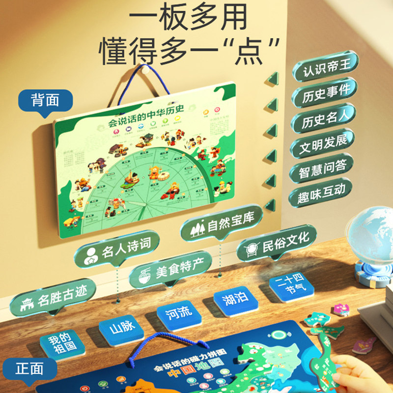会说话的中国地图世界磁力拼图3到6岁早教有声挂图儿童生日礼物儿