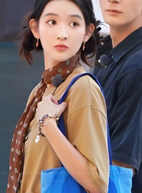 地球超新鲜周也王玉雯同款咖色波点丝巾女早秋新款长条丝带发饰