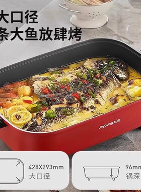 九阳电火锅家用多功能烤鱼火锅一体锅煎烧烤烤肉盘大容量10L电锅