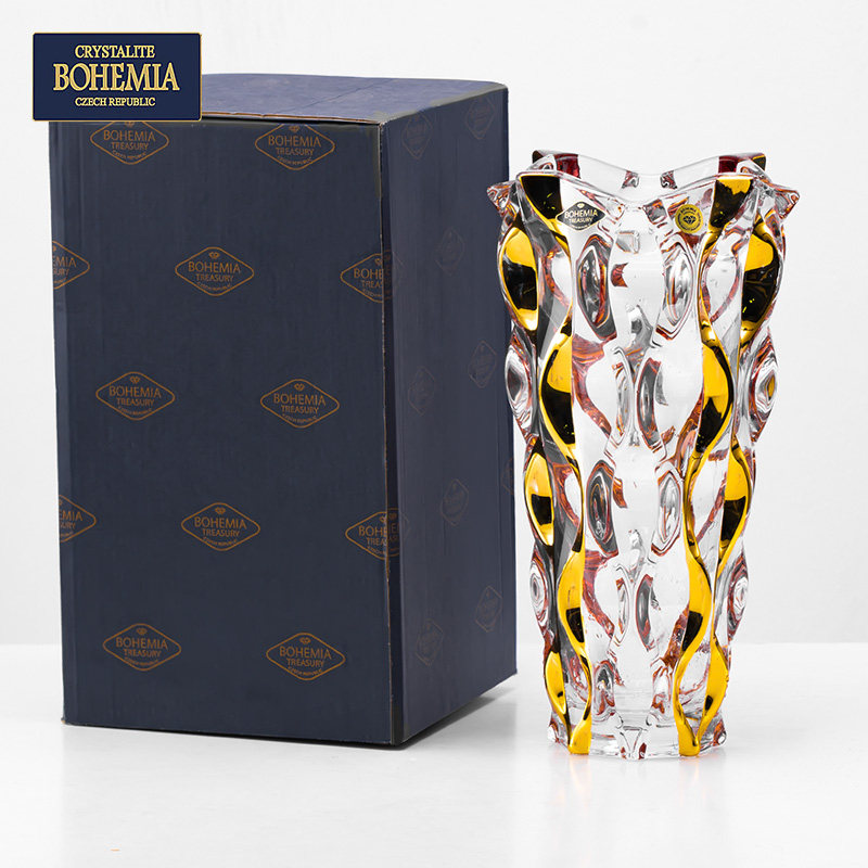 捷克原装进口bohemia水晶描金花瓶 一思家居花瓶