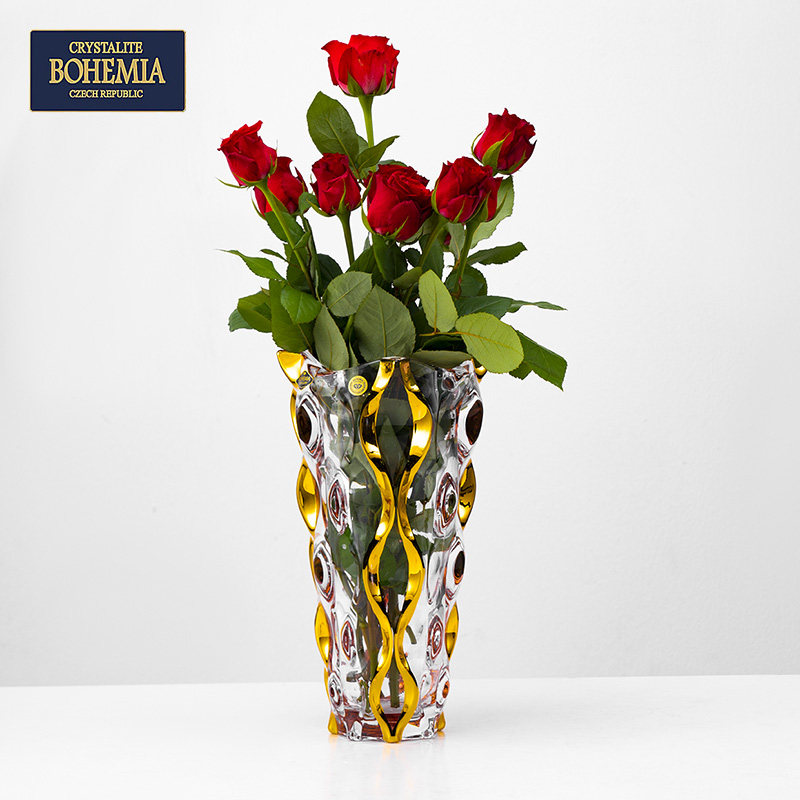 捷克原装进口bohemia水晶描金花瓶 一思家居花瓶