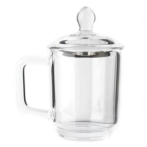 东海水晶茶杯带盖带把手老板杯手工打磨礼品办公高端熔炼水晶绿茶 - 图2