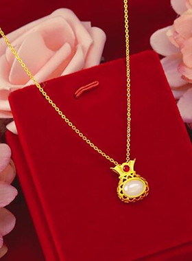 民族风女士金镶玉宝石钱袋项链