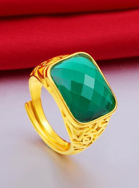 越南沙金男士镶嵌宝石开口戒指