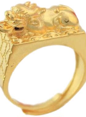 越南沙金霸气风男士貔貅活口戒指