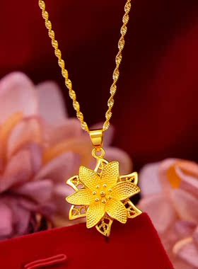 女士时尚风花朵吊坠仿真金项链