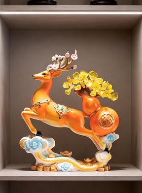 中式一鹿发财葫芦如意摆件