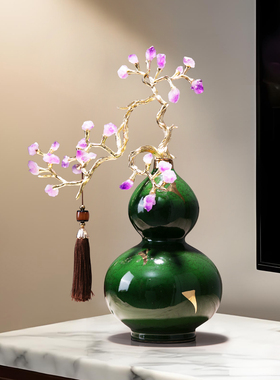 陶瓷葫芦新中式家居乔迁礼物天然石发财树枝电视柜品味摆件艺术品