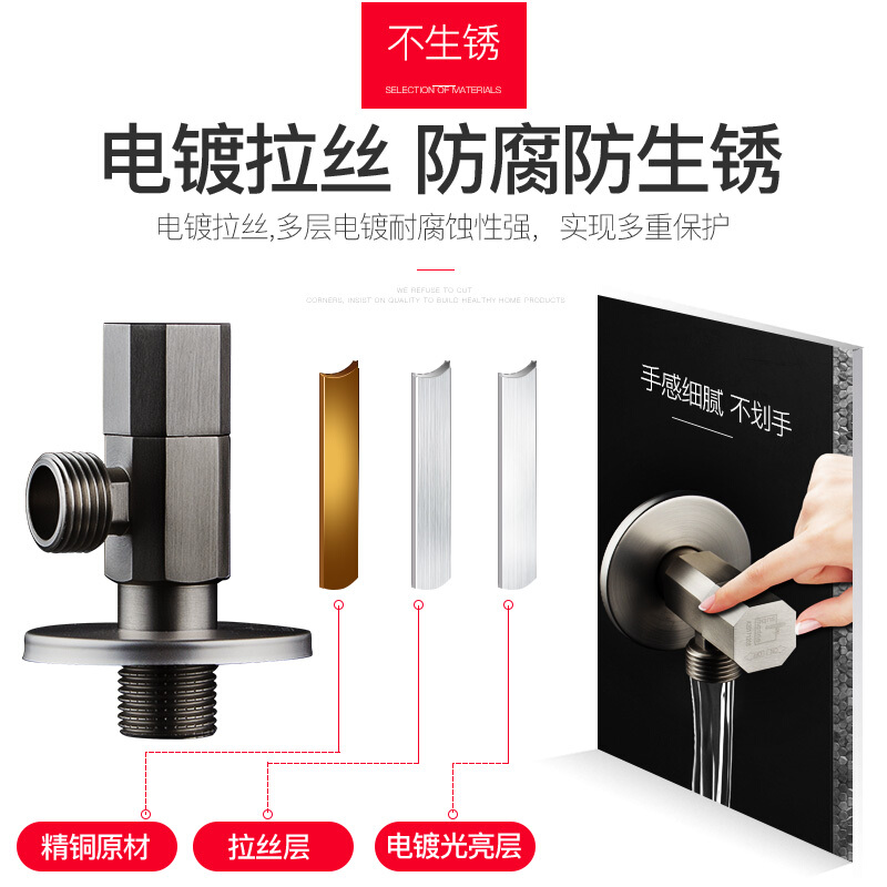 潜水艇黑色角阀全铜三角阀冷热水器马桶水阀开关加长厚家用八字阀