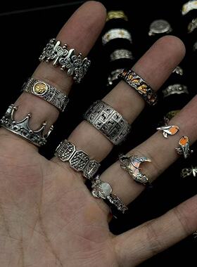 复古做旧版戒指男生潮个性嘻哈风指环个性小众设计感食指戒女手饰