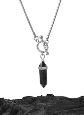 复古黑石六岩柱吊坠项链