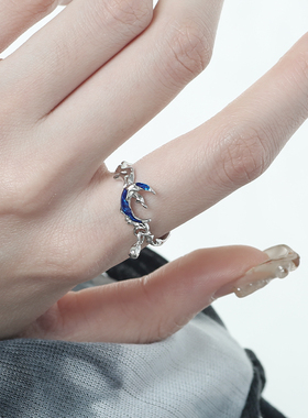 原创不规则蓝色月亮戒指