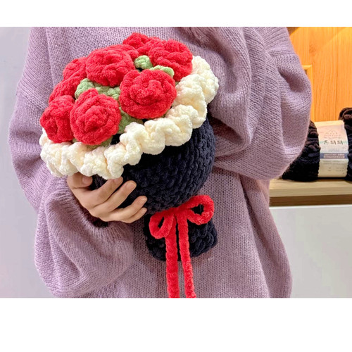 DIY编织冰条线向日葵手工花束毛线钩针材料包玫瑰花手捧花礼物女 - 图2