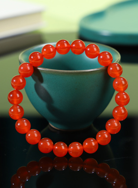 一抹红 高品质南红 保山南红保山冰红手串 满荧光感的珠宝级8.6MM