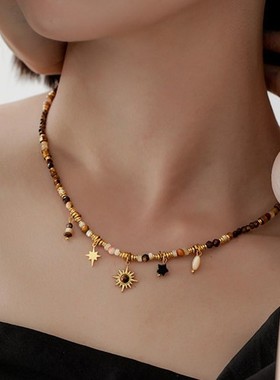 波西米亚美拉德风太阳花吊坠项链女气质网红锁骨链个性设计感颈链