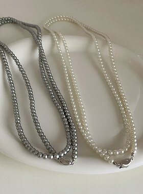加长款120cm不锈钢元宝扣玻璃珍珠珍珠项链女气质网红时尚毛衣链