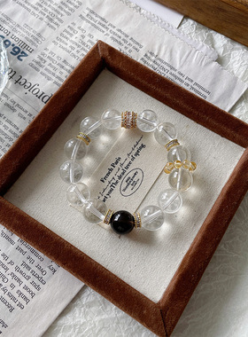 【墨云挽金】天然白水晶手串茶晶