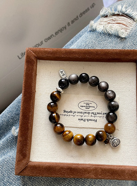 【福宝】天然黄虎眼石银曜石手链