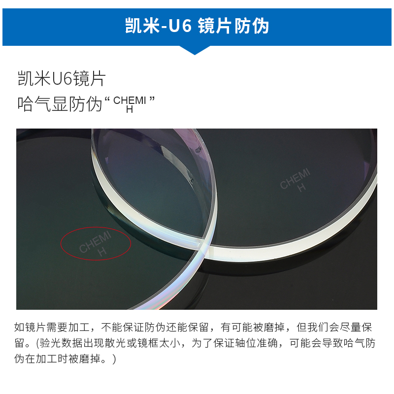 [正品] 韩国凯米1.60 U6/U2防蓝光防油污防水膜近视眼镜片2片 - 图1