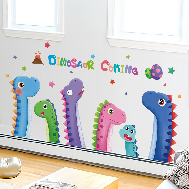 3d立体卡通恐龙儿童房间背景墙幼儿园墙面装饰布置贴画墙贴纸自粘-图1
