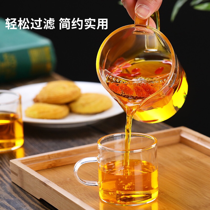 月牙杯玻璃茶杯子家用茶水分离过滤泡花绿茶办公室带把盖加厚耐热